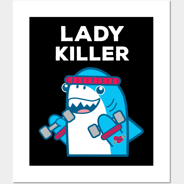 Funny Lady Killer Shark Weight Lifting BodyBuilder Wall Art by MedleyDesigns67